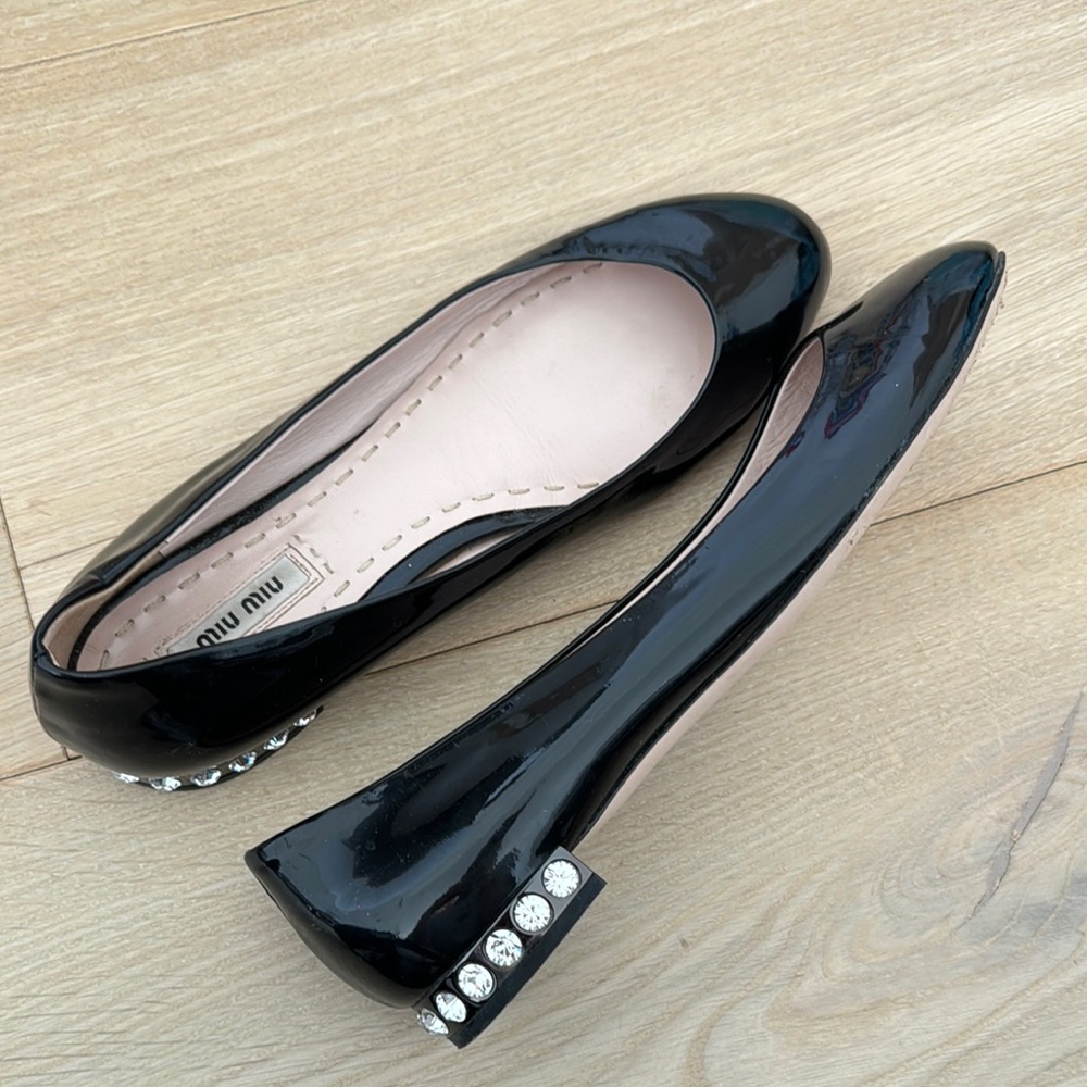 Miu Miu Black Flats with Studded Detail